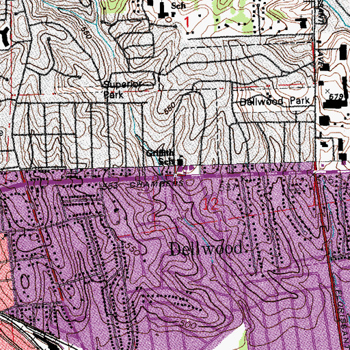 Topographic Map of Griffith Elementary School, MO