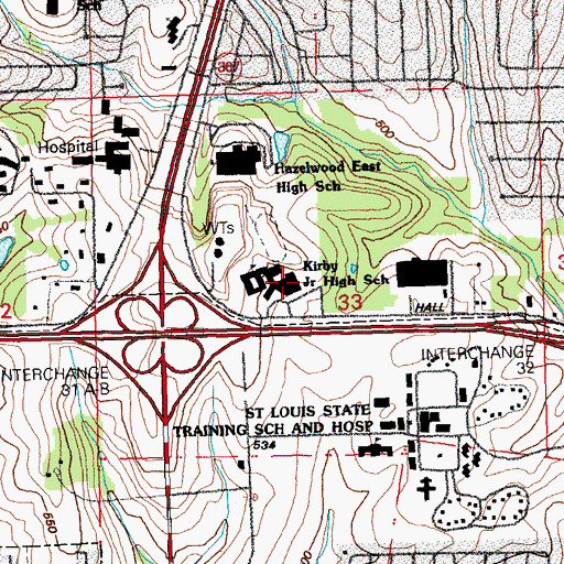 Topographic Map of Hazelwood East Middle School, MO