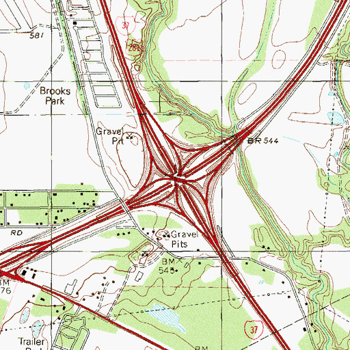 Topographic Map of Interchange 133, TX
