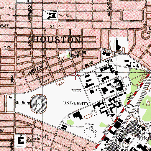 Topographic Map of Rice University Campus Observatory, TX