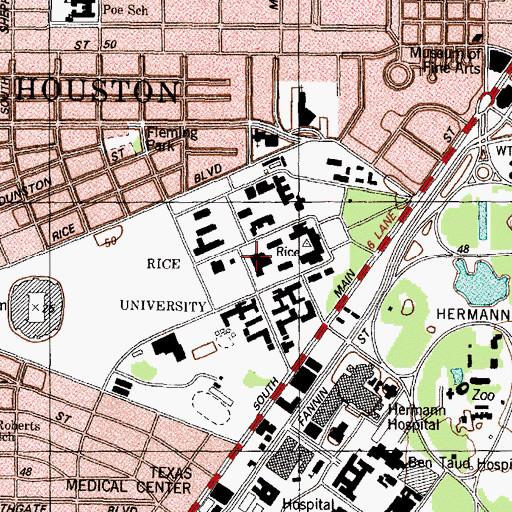 Topographic Map of Fondren Library, TX