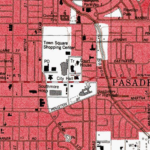 Topographic Map of Pasadena City Hall, TX