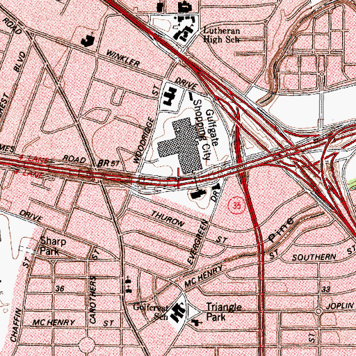 Topographic Map of Interchange 33, TX