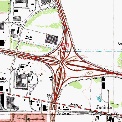 Topographic Map of Interchange 775A and 775B, TX