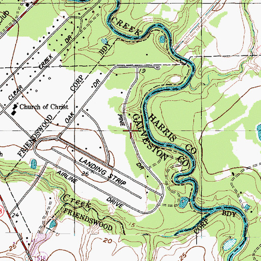 Topographic Map of Frenchmans Creek, TX