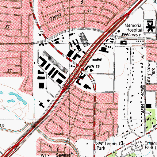 Topographic Map of Gessner Square Shopping Center, TX