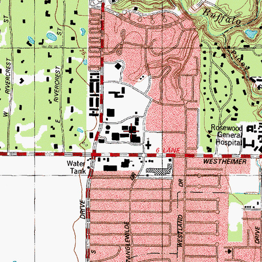 Topographic Map of The Commons at Woodlake Square Shopping Center, TX