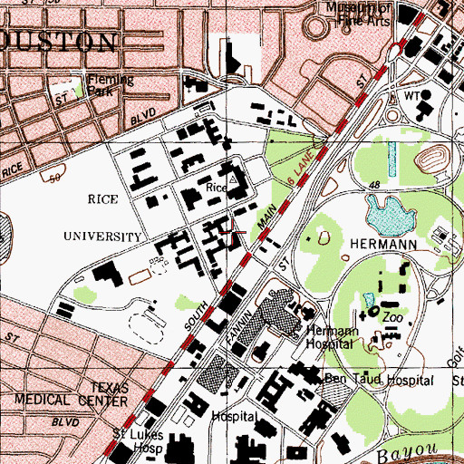 Topographic Map of Edgar Odell Lovett College, TX