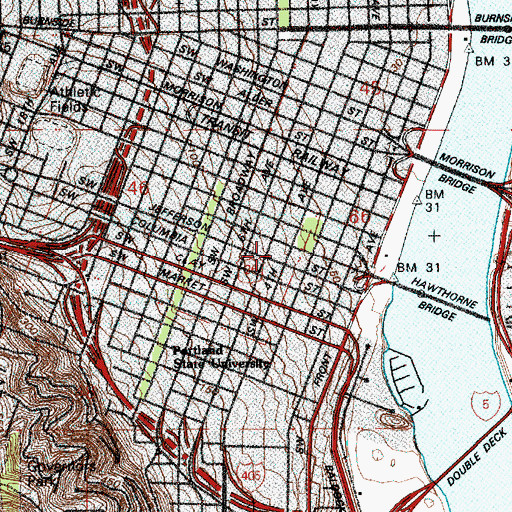 Topographic Map of Portland City Hall, OR