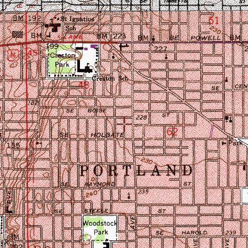 Topographic Map of Portland Fire and Rescue Station 25 Woodstock, OR