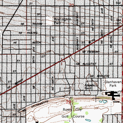 Topographic Map of Rose City Church of the Nazarene, OR