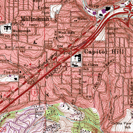 Topographic Map of Saint Clare Church, OR