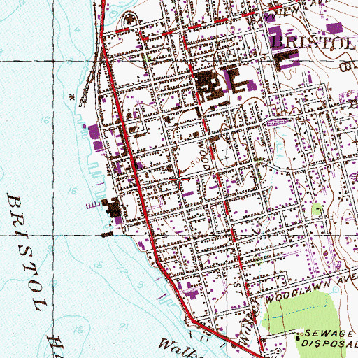 Topographic Map of Bristol Fire and Rescue Department - Dreadnaught Hook Ladder and Hose Company, RI