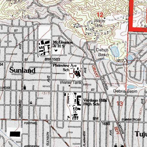 Topographic Map of Plainview Elementary School, CA