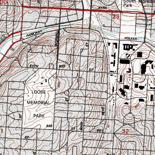Topographic Map of Visitation Church, MO