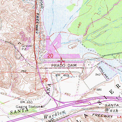 Topographic Map of Prado Dam, CA