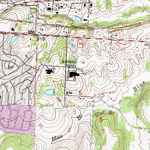 Topographic Map of Blue Springs South High School, MO