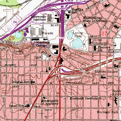 Topographic Map of Hennepin Avenue United Methodist Church, MN