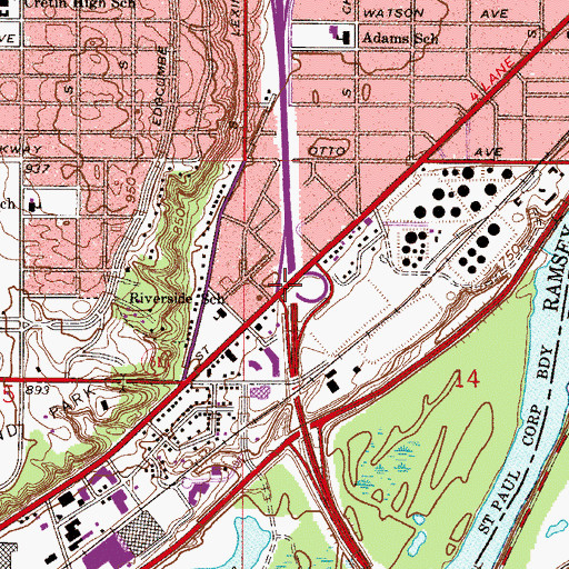 Topographic Map of Interchange 103B, MN