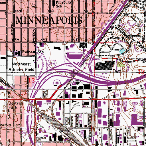 Topographic Map of Interchange 21A, MN