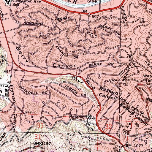 Topographic Map of Radford Canyon, CA