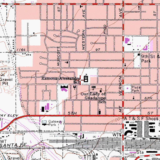 Topographic Map of Ramona-Alessandro Elementary School, CA