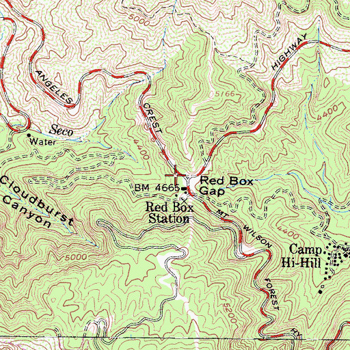 Topographic Map of Red Box Gap, CA