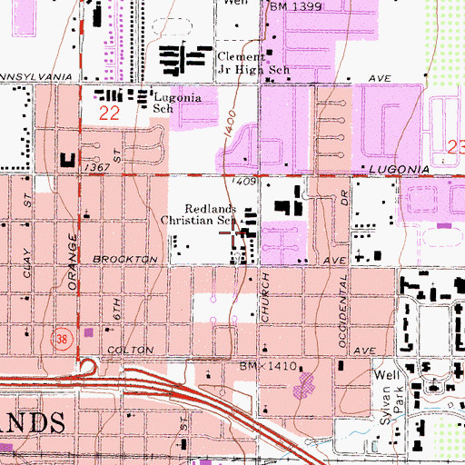 Topographic Map of Redlands Christian School, CA