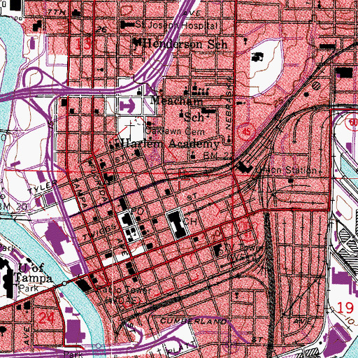 Topographic Map of Tampa City Fire Station 1, FL