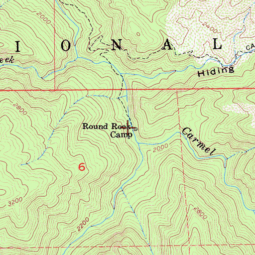 Topographic Map of Round Rock Camp, CA