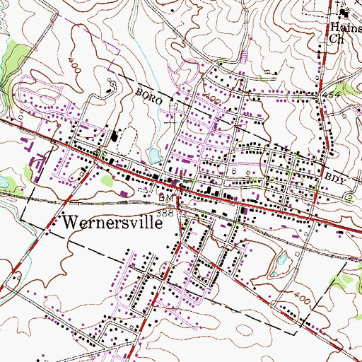 Topographic Map of First Reformed Church of Wernersville, PA