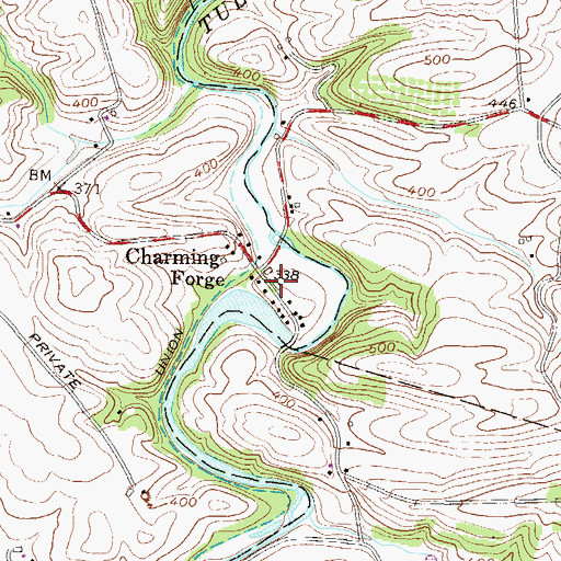 Topographic Map of Charming Forge, PA