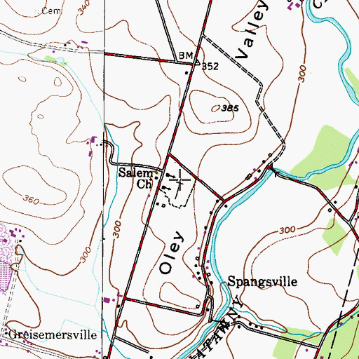 Topographic Map of Oley Cemetery, PA