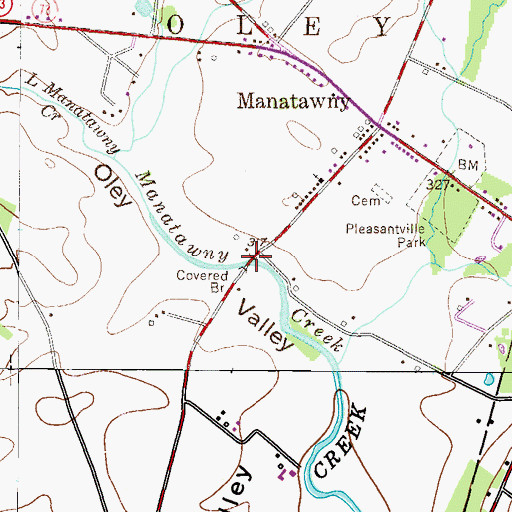 Topographic Map of Pleasantville Covered Bridge, PA