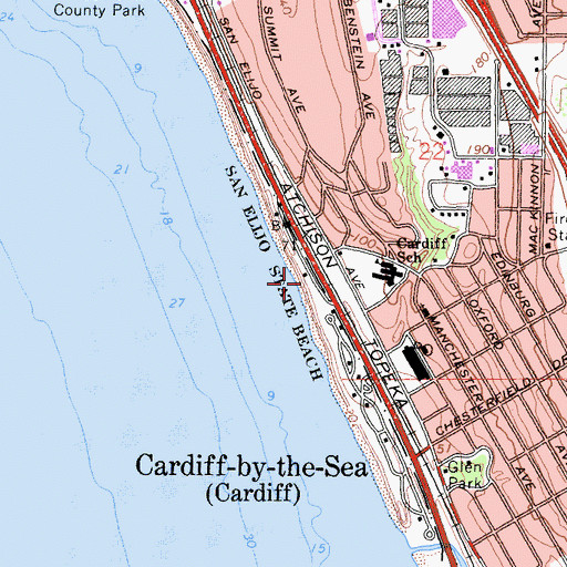 Topographic Map of San Elijo State Beach, CA