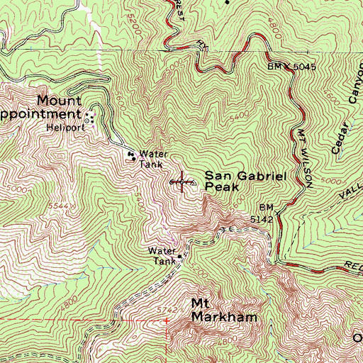 Topographic Map of San Gabriel Peak, CA