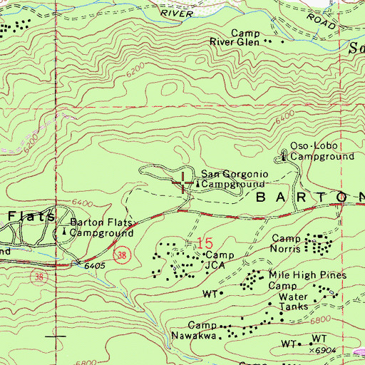 Topographic Map of San Gorgonio Campground, CA