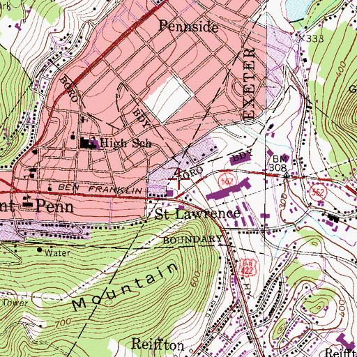 Topographic Map of Mount Penn Fire Company Station 1, PA