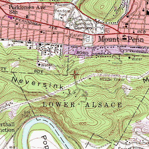 Topographic Map of Neversink Mountain Preserve, PA