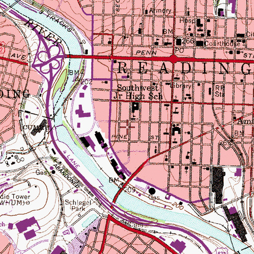Topographic Map of Third and Spruce Recreation Center, PA