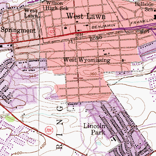 Topographic Map of Township of Spring Volunteer Fire Department Station 85, PA
