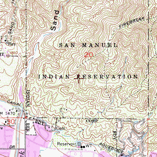 Topographic Map of San Manuel Reservation, CA