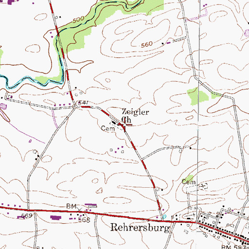 Topographic Map of Zeiglers / Ziegler's Church of the Brethren Cemetery, PA