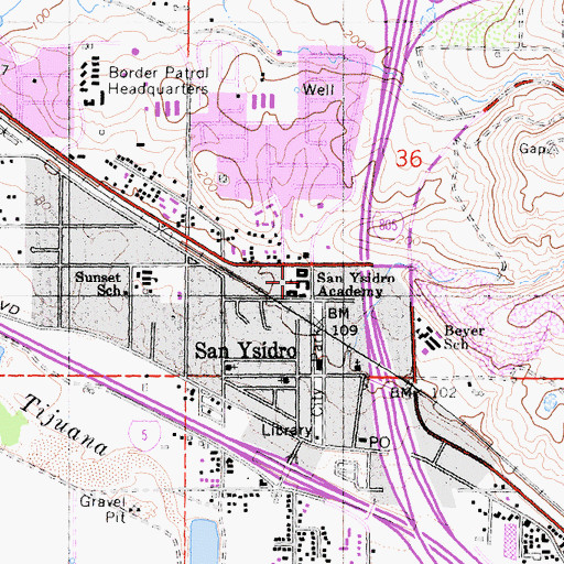 Topographic Map of San Ysidro Academy, CA