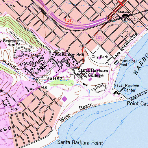Topographic Map of Santa Barbara City College, CA