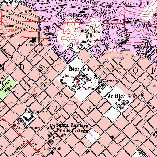 Topographic Map of Santa Barbara High School, CA