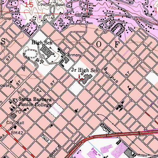 Topographic Map of Santa Barbara Junior High School, CA