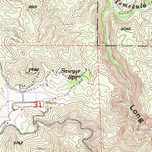 Topographic Map of Sawyer Spring, CA
