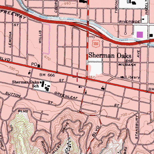 Topographic Map of Sherman Oaks, CA