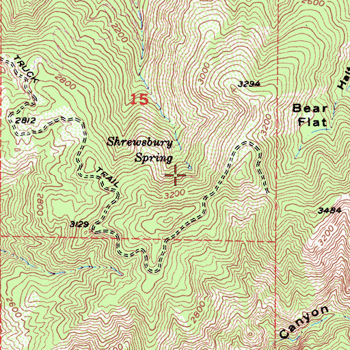 Topographic Map of Shrewsburg Spring, CA